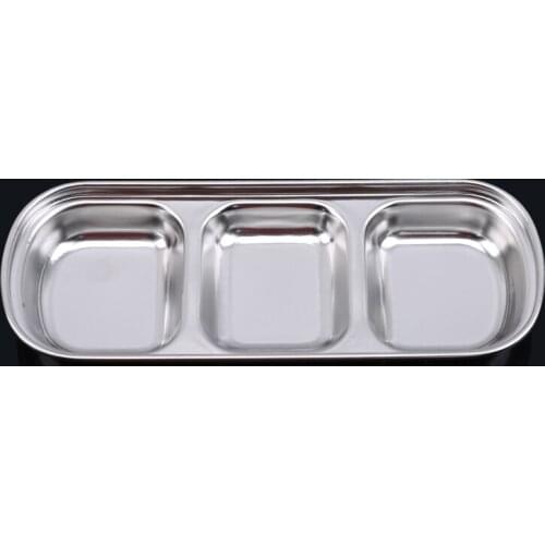 Multifunctional 3 Grid Stainless Steel Seasoning Bowl Soy Sauce Vinegar Sauce Dish Snack Plate Tray Domestic Kitchen Tools