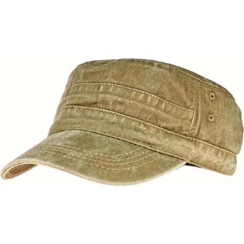 Unisex Classic Vintage Flat Top Mens Washed Caps And Hat Adjustable Fitted Thicker Denim Solid Cap Military Flat Hats