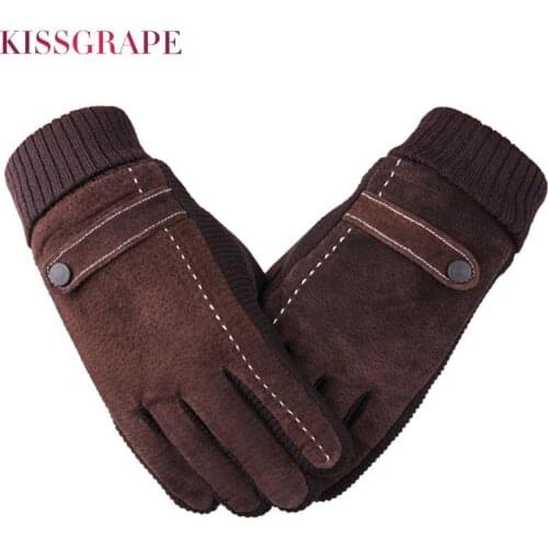Brand 2019 Autumn Winter Mens Warm Genuine Leather Gloves Male Brown Pig Leather Gloves Guantes Men Warm Riding Motorcycle Luva