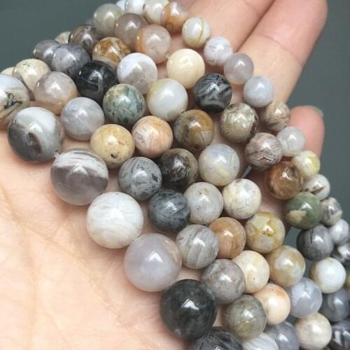 Natural Stone Bamboo leaf Agates Beads Round Loose Spacer Beads For Jewelry Making DIY Accessories Bracelets 15"Inches 6/8/10mm