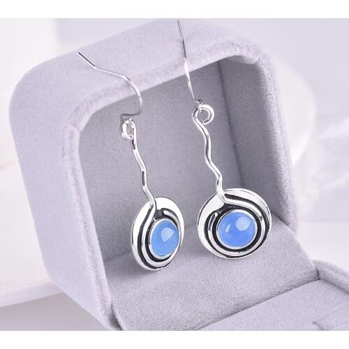 New creative lollipop earrings women European and American retro inlaid blue stone earrings vintage earrings
