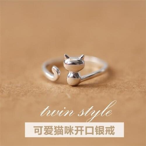 925 Sterling Silver Jewelry Hot Popular New Fashion Korean Small Fresh Cute Cat Opening Simple Rings SR4
