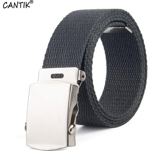 CANTIK Quality 100% Pure Canvas Belts for Unisex Sliver Automatic Buckle Metal Clothing Jeans Accessories 3.3cm Width CBCA103