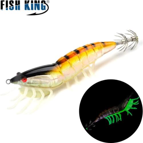 FISH KING 3.0/3.5# 3D Eyes Luminous Squid Jigs Sea Fishing Lure 13/20g Artificial Hard Bait Squid Hook Octopus Saltwater Fishing