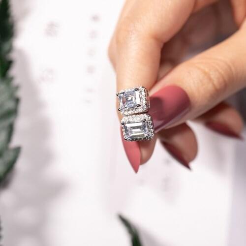 Real 925 Sterling Silver Stud Earrings Emerald cut Birthstone 5A CZ Earrings for women female Boucle D'oreille Femme Bijoux gift