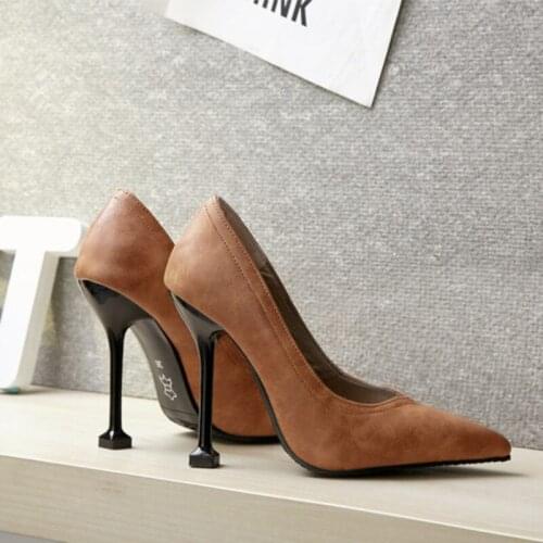 Fashion Pointed Toe Women Shoes Summer Casual Thin High Heels Woman Slip-on Solid Cover Heels Ladies Party Adult Shollow Shoes