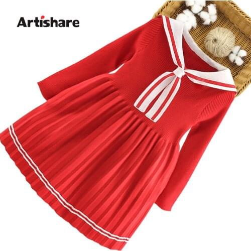 Girls Sweater Dress Cartoon Knitted Dress Girls Winter Kids Dresses Casual Style Clothes Girl 6 8 10 12 14