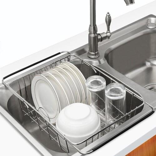 Expandable Dish Drying Rack Over the Sink Dish Rack Sink Counter Dish Drainer Holder Cutlery Tray Rust Proof Steel for Kitchen
