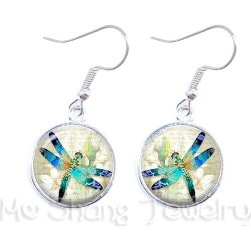 Dragon Fly Jewelry Cute Dragonfly 16mm Cabochon Glass Stone Pendant Glass Earring For Women Best Gift For Her