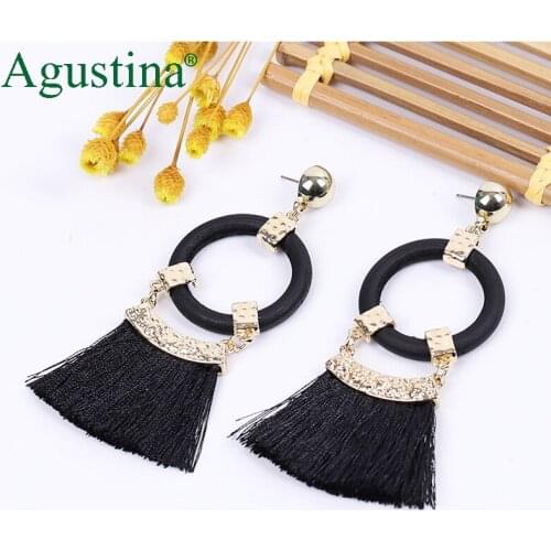 Agustina tassel earrings women boho drop earrings fashion jewelry black earrings bohemian earring long earings vintage wholesale