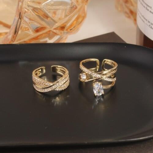 Korea New Design Fashion Jewelry Luxury Shiny AAA Zircon Cross Multilayer Ring Elegant Womens Nightclub Prom Ring
