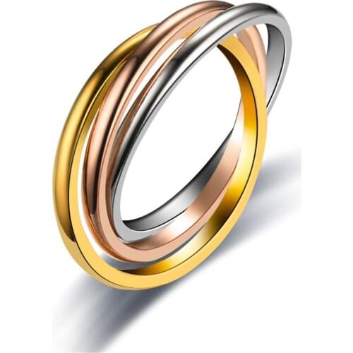 Love Faith Hope Triple Interlocked Engagement Rings Korean Style Vintage Ring for Women Stainless Steel Wedding Promise Gift