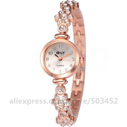 100pcs/lot Rose gold watch ladies fashion diamond stylish quartz watch mini round crystal bracelet wrist watch