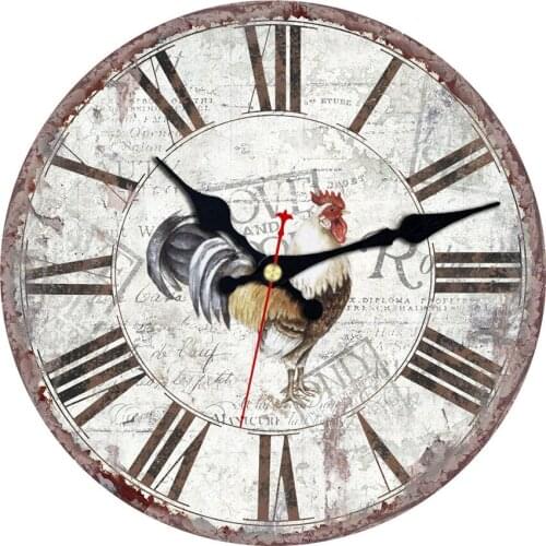 16-inch Chicken Wall Clock,Vintage Round Wall Wooden Cardboard Clock,Modern Wall Clock for Home Decor, Silent & Non-Ticking