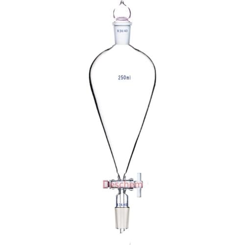 250ml,24/40,Lab Glass Pyriform Separatory Funnel,Pear Shape,PTFE Stopcock