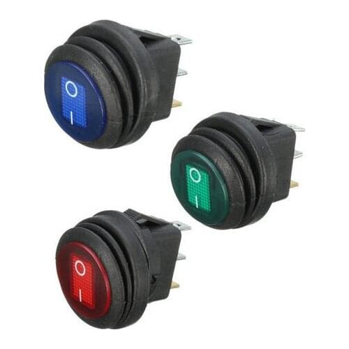 5Pcs 3 Pins ON/OFF SPST Rocker Switch Waterproof 12V 20A Car Boat Green Red BlueLED Light Round