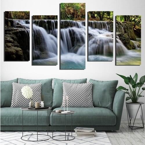 5 Pieces Waterfall Painting Modern Home Decor Canvas Art Mountain Scenery Pictures Wall Artwork HD Printed Poster FA655