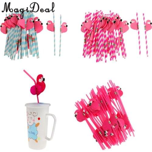 75pcs Flamingo Striped Straws Luau Tropical Beach Party Barware Table Decor