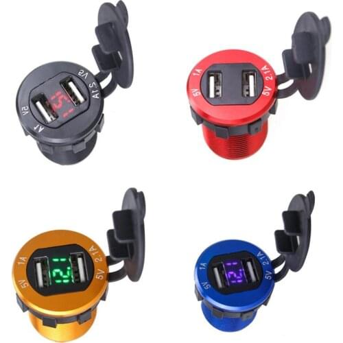 12V/24V Dual Port Car USB Charger Power Outlet Aluminum Car Boat Mobile Phones Led Voltage Meter For Car Motorcycle