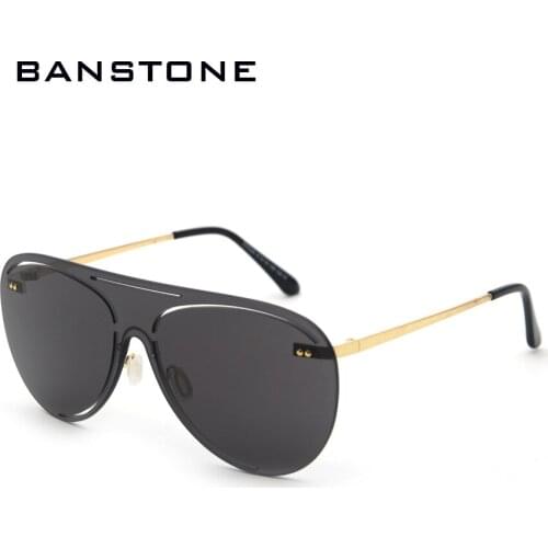 BANSTONE 2020 Women Fashion Rimless Pilot Style Tint Ocean Lens Sunglasses Rivets Brand Design Men Sun Glasses Oculos De Sol