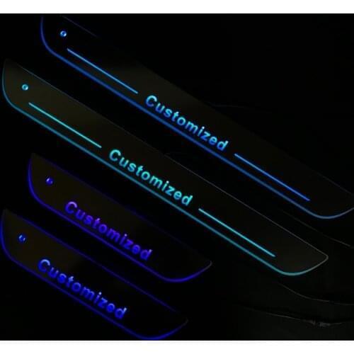 Express delivery led door sill plate strip welcome light threshold guard protectors for Peugeot