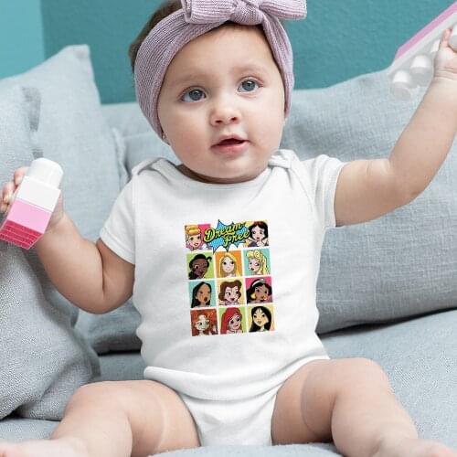 Disney Princess Baby Jumpsuit Cartoon Pattern Fashion Kawaii Infant Bodysuits Summer New O-Neck Color Cute Girl Boy Onesie 0-24M