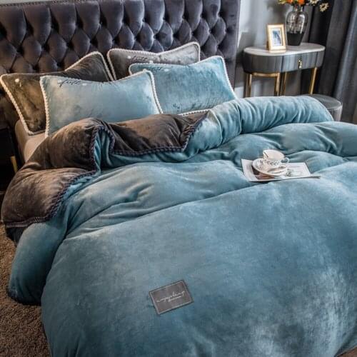 Home Textiles Dark Gray Blue Winter Flannel Quilt Cover Pillow Case Winter Bedding Sets 4pcs Soft Warm Duvet Cover Flannel Sheet