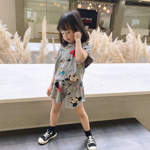 Summer Children Clothing Set Cartoon Mickey Girl Short Sleeve T Shirt Top+Short Pant 2Pcs Set Kids Boy Clothes Sport Suit Outfit