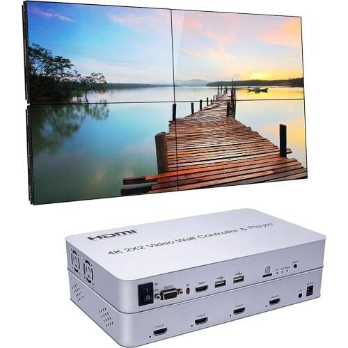 New 2x2 Video Wall Controller with Media PlayerCompliant 8 Display Modes - 2x2, 1x2, 1x3, 1x4, 2x1, 3x1, 4x1stand by DVI or HDM