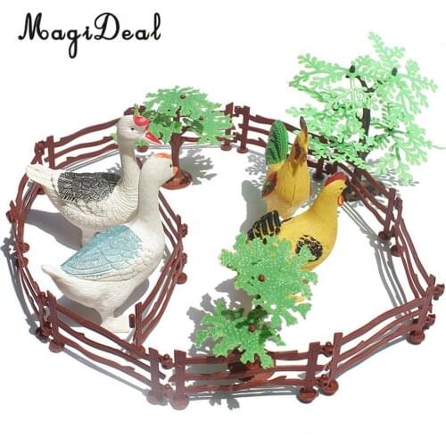 MagiDeal 19Pcs Plastic Farm Animals Hen Cock Duck Goose Model Figure Toys for Kids Children Play Layout Scene Cute Gift