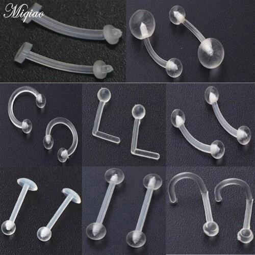 Miqiao 2 Pcs Human Body Piercing Jewelry Transparent Invisible Nose Nails Acrylic Plastic Soft Rod Earrings Hypoallergenic