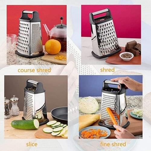 Multifunction 9 Inch 4-Sided Grater Stainless Steel Kitchen Grater Coarse And Fine Grating For Fruit Vegetables Carrots Cheese
