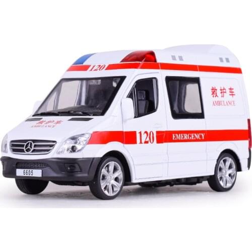 1:32 Mercedes Benz Model Alloy Diecast Ambulance Police Car Pull-back Vehicle Toy with Sounds Lights Effects Collection