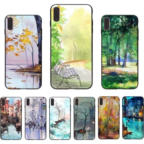 Soft Mobile Cover Scenery Landscape Oil Painting For Iphone X XR XS MAX 12 Mini 11 Pro Phone Case Shell 6 6S Plus 8 7 SE 2020 5S