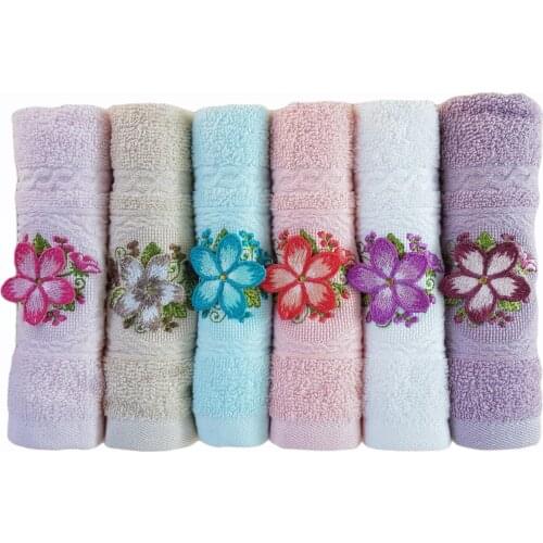 Madem 6 Pcs/Packs Towel Set %100 Pure Cotton Embroidered Floral Patterned Thick Soft Super Absorbent Turkish Face Hand Bathroom
