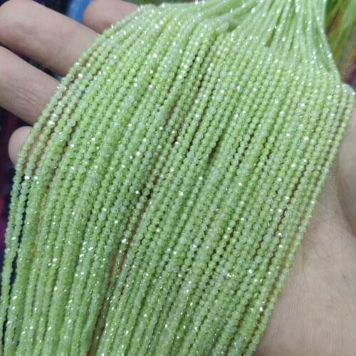 Natural 2 3 4 MM Faceted Light Green Zircon Tiny Crystals Round Loose Beads for Jewelry Making DIY Necklace Bracelet