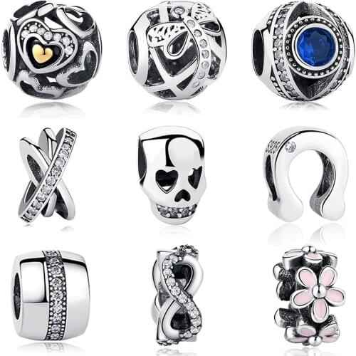 Original 925 Sterling Silver Daisy Flower Infinity Spacer Bead Gold Heart Charms Fit European Bracelets DIY Jewelry Gift