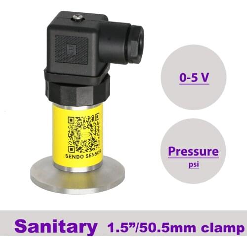 Pressure transmitter, 1.5 in clamp connection, 0 5V signal, 12V, 24V, gauge, 0 600, 300, 100, 150psi, absolute, 30, 50, 75 psi