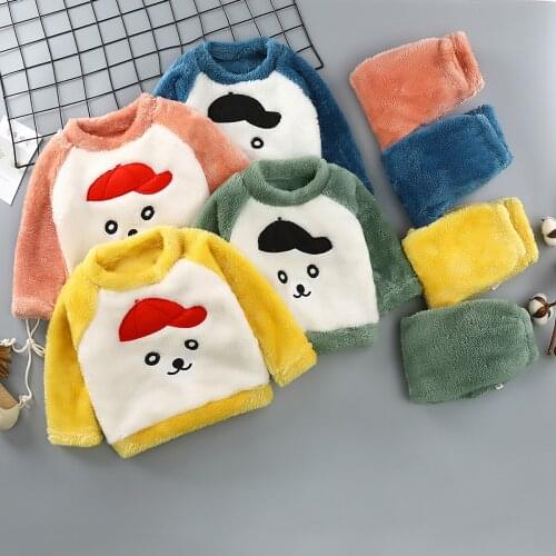 Autumn Winter Fashion Home service suit Children Pajama set Keep warm Long Sleeve Sweater+pants 2Pcs Set Boys Girls Clothing1-8Y