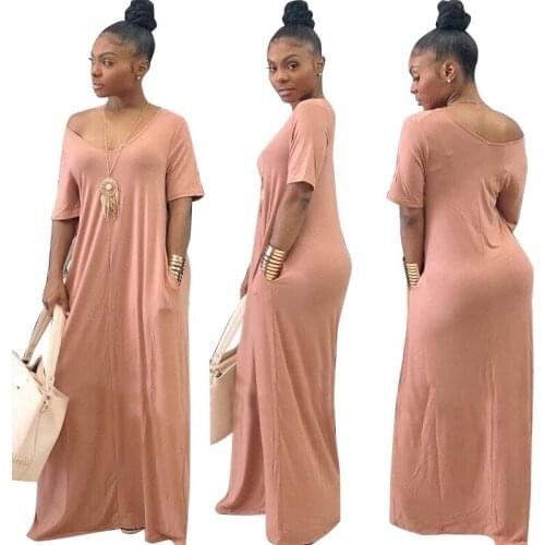 Long dress vestidos vestido loose women dress v-neck short sleeve dresses for female large size