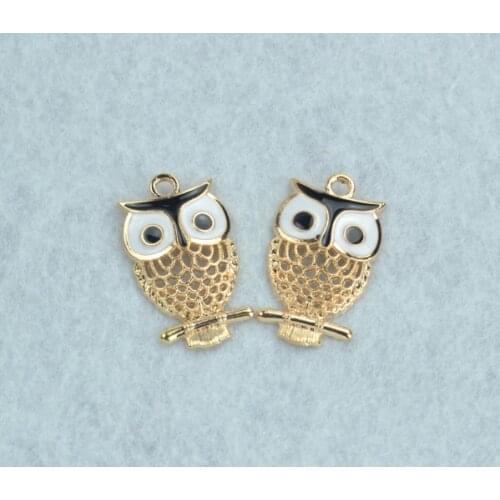 10 pcs Enamel charms Rose gold hollow owl metal pendants fit Necklace Bracelet charms for Jewelry Making 32*20 mm W70