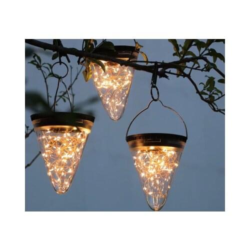 Solar Powered Hanging Lantern Copper Wire String Fairy Light Cone Pendant Lamp for Holiday Party Wedding Garden Decoration
