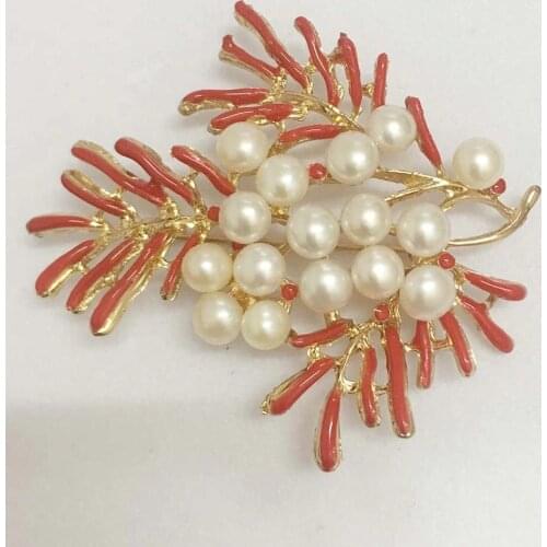 Drop free shipping 100% nature freshwater pearl brooch -very fashion high quality AAA pearl, red tree many pearls
