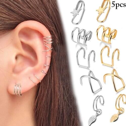 10PCS Women Clip Cartilage Earrings Unisex Star Ear Cuff Earrings Non Pierced Punk Earrings Hip Hop Jewelry Accessories