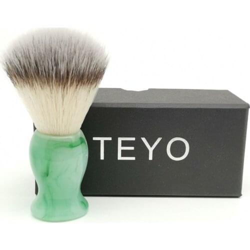 TEYO Emerald Green Pattern Resin Handle Synthetic Shaving Brush for Shave Cream Safety Double Edge Razor Beard Brush Tools