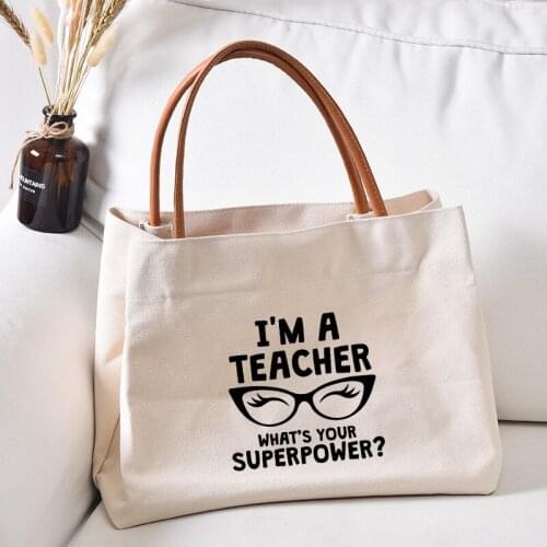 Teacher Book Tote Women Lady Canvas Beach Bag Teaching Work BagTeacher Superpower Print Shopping Bag Dropshipping