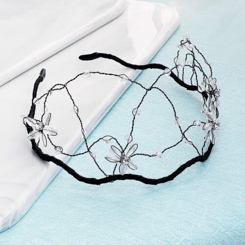 Unique Baroque Vintage Crystal Flower Bridal Headbands Mesh Net Tiara Crown Headpiece Forehead Wedding Hair Jewelry Accessories
