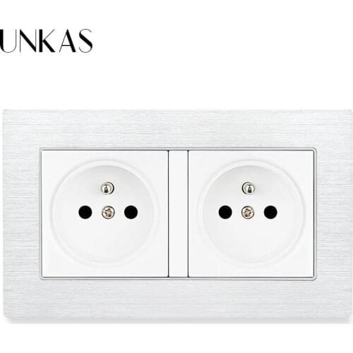 UNKAS French Standard Aluminum Metal Panel Wall Socket With Dual USB Charging Port 16A Hidden Soft LED Indicator Outlet