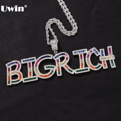 UWIN Custom Baguette Name Pendant Necklace Colorful Stones Full Iced Cubic Zirconia Hiphop Jewelry Letters Fashion Jewelry