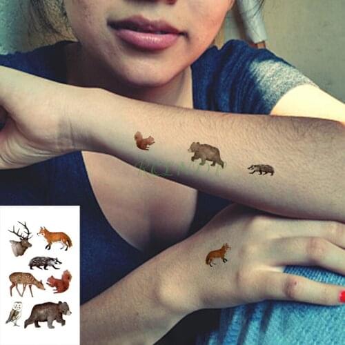 Waterproof Temporary Tattoo Sticker Animal deer wolf bear owl squirrel Tatto Flash Tatoo Hand Fake Tattoos For Men Women kid